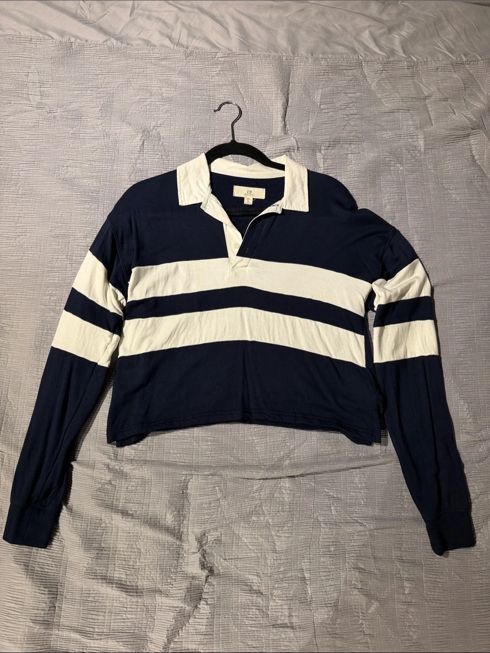 Thread & Supply Navy and White Striped Rugby Long Sleeve Top